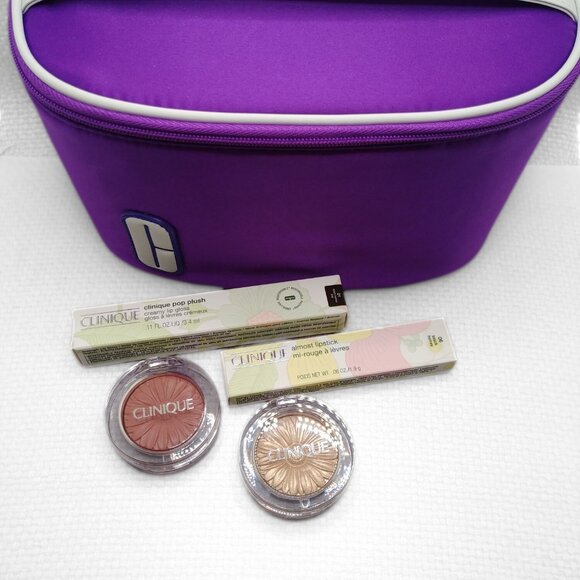 CLINIQUE Black Honey Makeup Bundle with Purple Bag Almost Lipstick Gloss Blush - Picture 8 of 10
